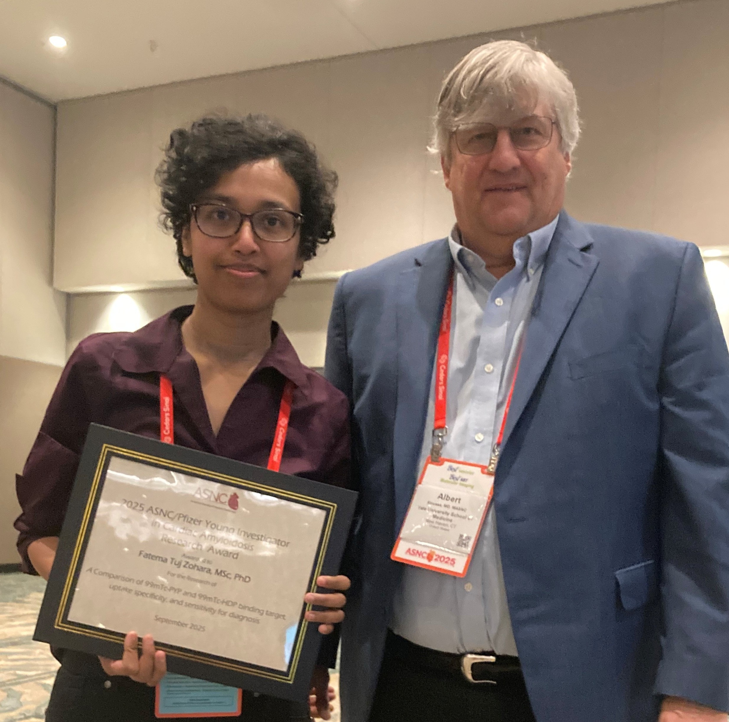 Fatema Tuj Zohora, MSc, PhD, with her mentor Al Sinusas, MD, MASNC